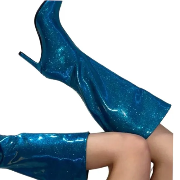 Current Mood Shimmering Sparkle Blue/Teal Knee High Boots