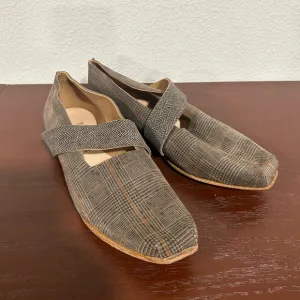 CYDWOQ Vintage Contact Black/ Brown Plaid Leather Slip-On Flats Size 41