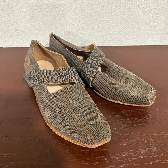 CYDWOQ Vintage Contact Black/ Brown Plaid Leather Slip-On Flats Size 41
