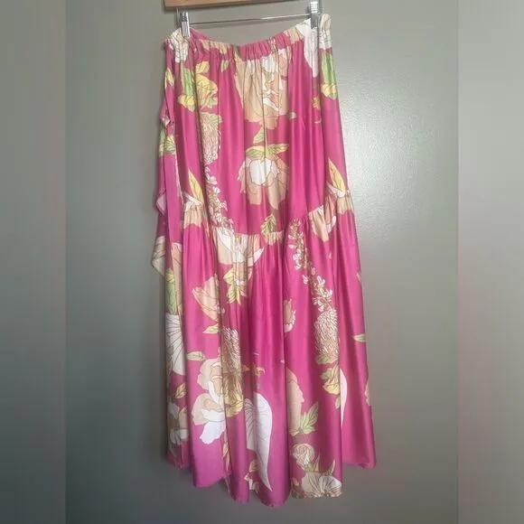 Cynthia Rowley high low wrap skirt size Xl bright floral beachy resortwear vaca