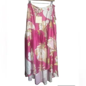 Cynthia Rowley high low wrap skirt size Xl bright floral beachy resortwear vaca