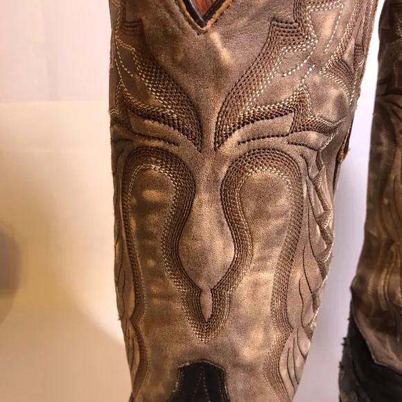 Dan Post Brown Tan Western Boots with Leather Design 10EW