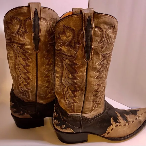 Dan Post Brown Tan Western Boots with Leather Design 10EW