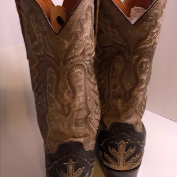 Dan Post Brown Tan Western Boots with Leather Design 10EW
