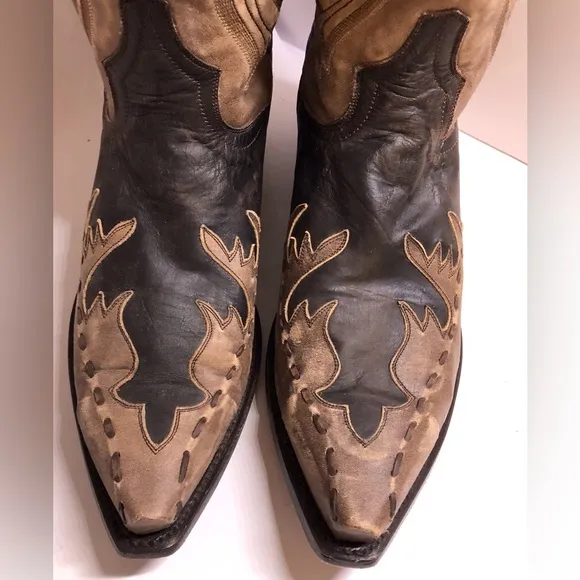 Dan Post Brown Tan Western Boots with Leather Design 10EW