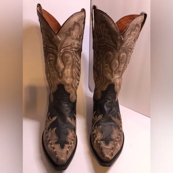 Dan Post Brown Tan Western Boots with Leather Design 10EW