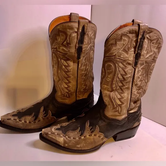 Dan Post Brown Tan Western Boots with Leather Design 10EW