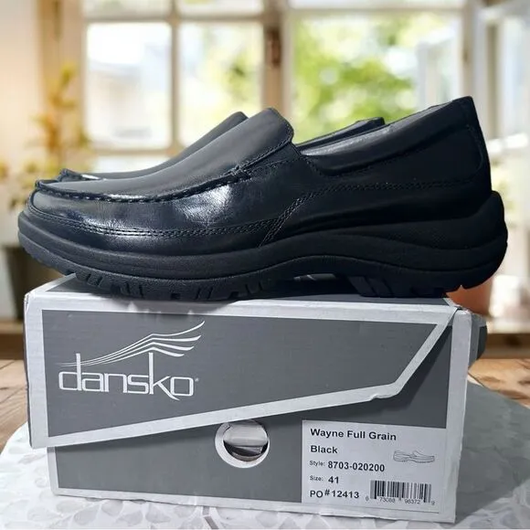 DANSKO Mens Wayne Full Grain Leather Black Slip Resistant Loafers Shoes NWT