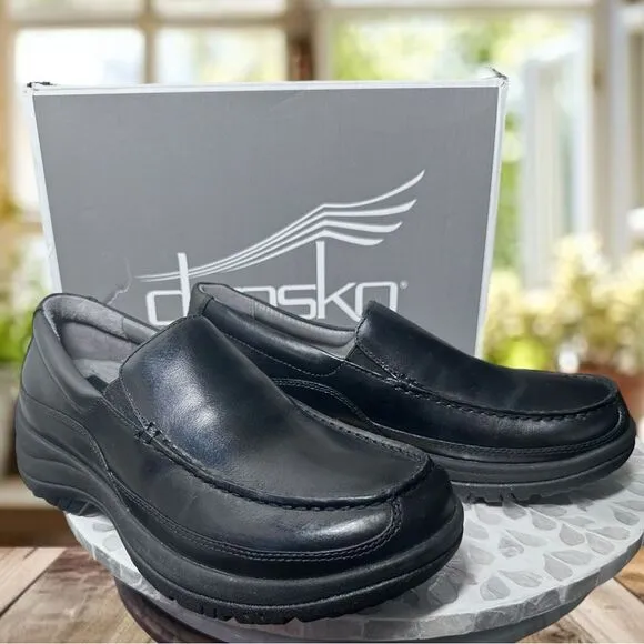 DANSKO Mens Wayne Full Grain Leather Black Slip Resistant Loafers Shoes NWT