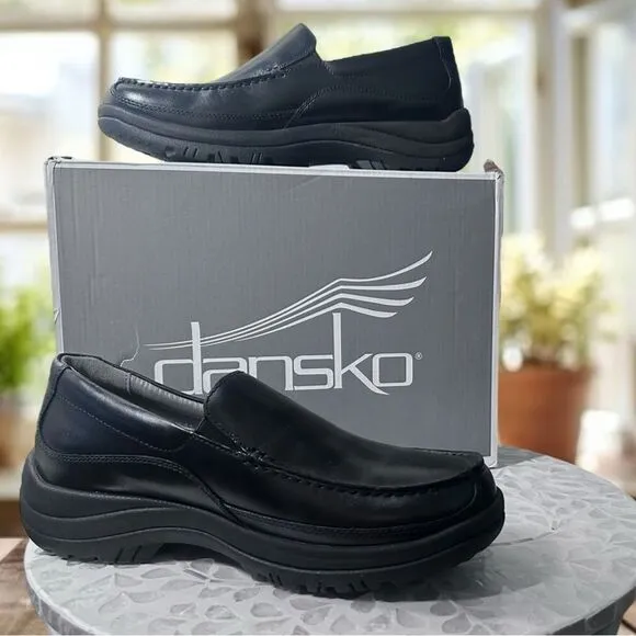 DANSKO Mens Wayne Full Grain Leather Black Slip Resistant Loafers Shoes NWT