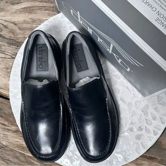 DANSKO Mens Wayne Full Grain Leather Black Slip Resistant Loafers Shoes NWT