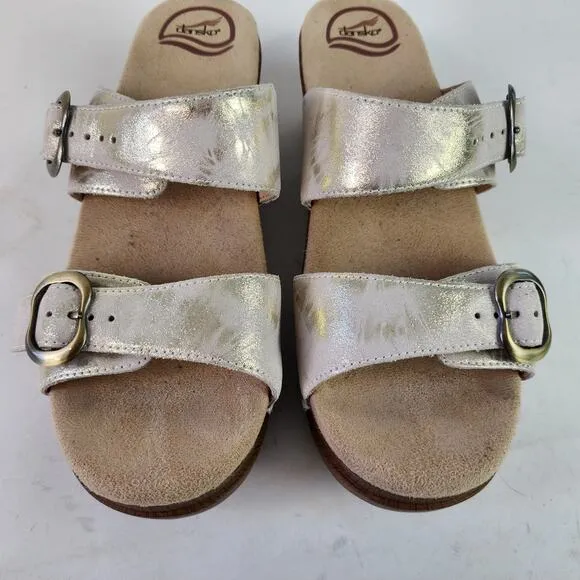 Dansko Sophie Double Strap Sandals EU 40 US 9.5-10 White Iridescent Leather