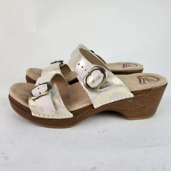 Dansko Sophie Double Strap Sandals EU 40 US 9.5-10 White Iridescent Leather