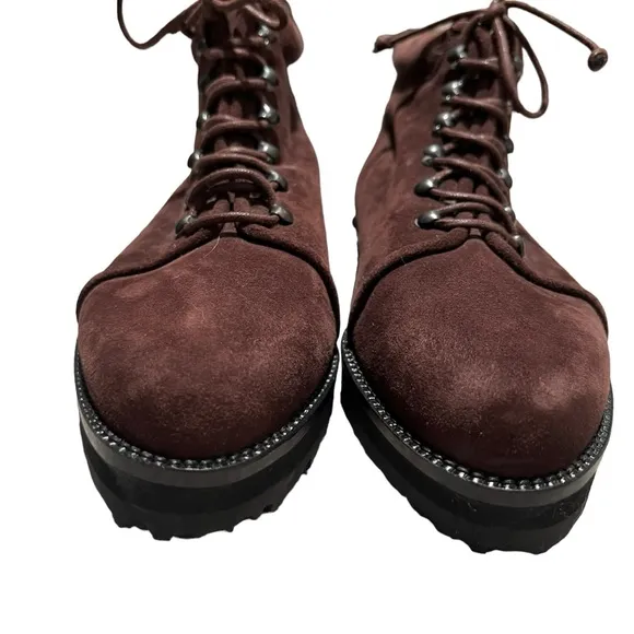 Deadstock Vintage Walter Steiger Brown Suede Lace Up Utility Combat Boots