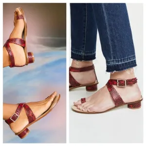 Delete tibi Hanson Red Snake-Effect Leather Sandals Crisscross Strap Round 39 9