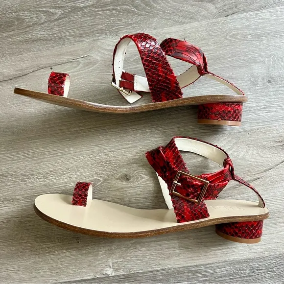 Delete tibi Hanson Red Snake-Effect Leather Sandals Crisscross Strap Round 39 9