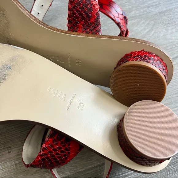 Delete tibi Hanson Red Snake-Effect Leather Sandals Crisscross Strap Round 39 9