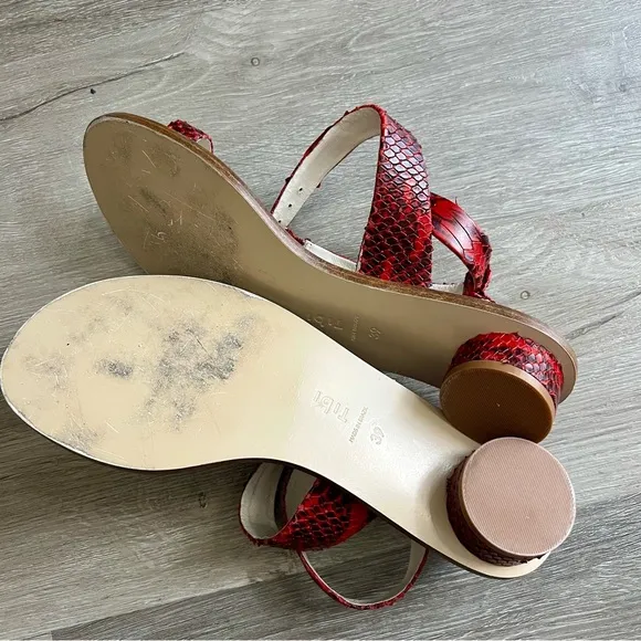 Delete tibi Hanson Red Snake-Effect Leather Sandals Crisscross Strap Round 39 9