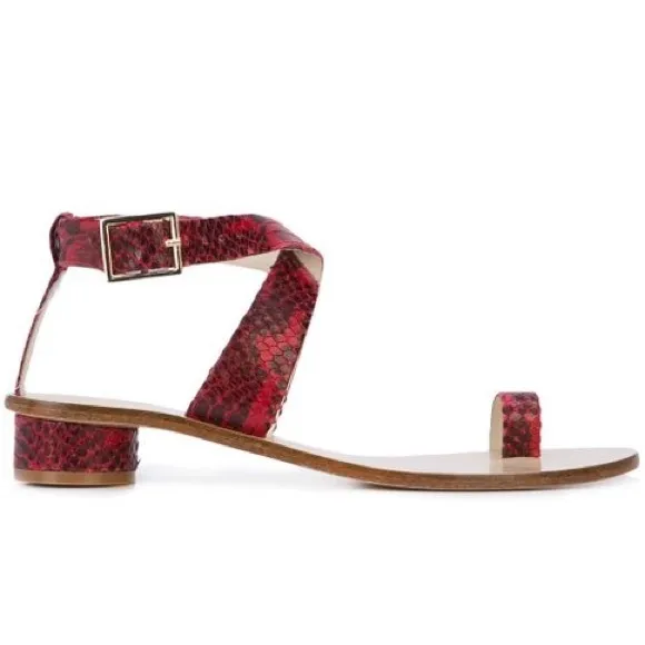 Delete tibi Hanson Red Snake-Effect Leather Sandals Crisscross Strap Round 39 9