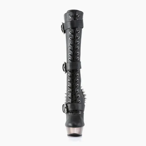 DEMONIA Muerto-2028 Goth Punk Bone Heel Spiked Skull Buckle Knee Boots Size 8