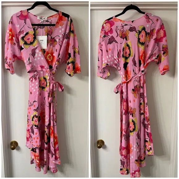 Diane Von Furstenberg Eloise Asymmetrical Faux-Wrap Dress Floral Nursery Pink
