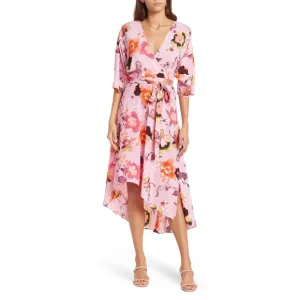 Diane Von Furstenberg Eloise Asymmetrical Faux-Wrap Dress Floral Nursery Pink