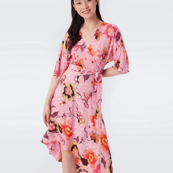 Diane Von Furstenberg Eloise Asymmetrical Faux-Wrap Dress Floral Nursery Pink