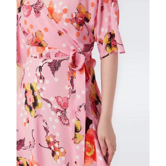 Diane Von Furstenberg Eloise Asymmetrical Faux-Wrap Dress Floral Nursery Pink