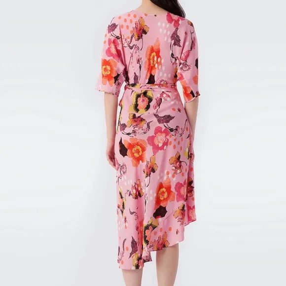 Diane Von Furstenberg Eloise Asymmetrical Faux-Wrap Dress Floral Nursery Pink