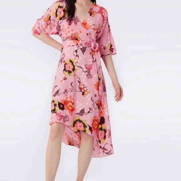 Diane Von Furstenberg Eloise Asymmetrical Faux-Wrap Dress Floral Nursery Pink