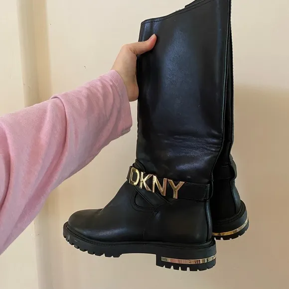 DKNY DELANIE BLACK KNEE HIGH BLACK BOOTS SIZE 10