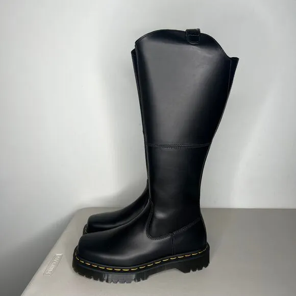Doc Martens Amaayah Black Leather Square Toe Knee High Riding Boots 7