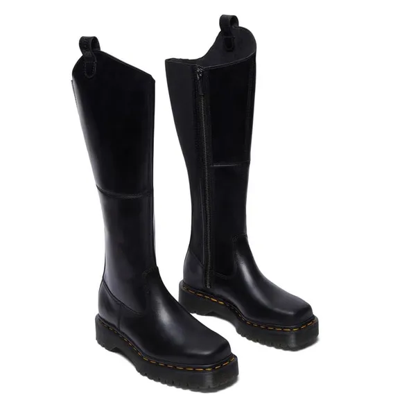 Doc Martens Amaayah Black Leather Square Toe Knee High Riding Boots 7
