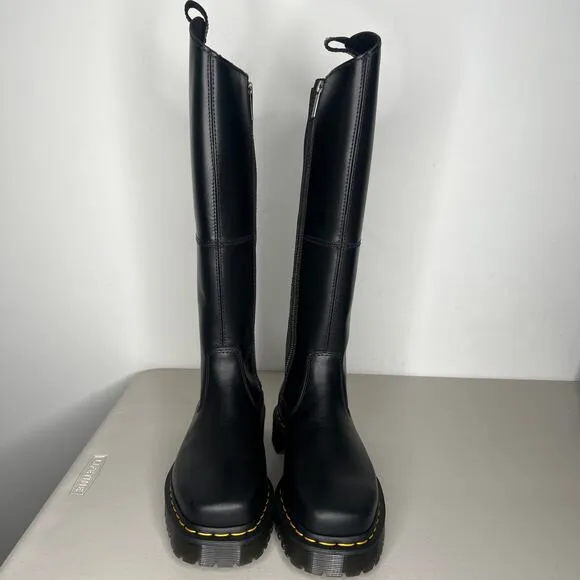 Doc Martens Amaayah Black Leather Square Toe Knee High Riding Boots 7