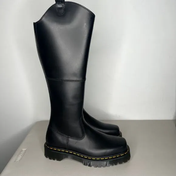 Doc Martens Amaayah Black Leather Square Toe Knee High Riding Boots 7