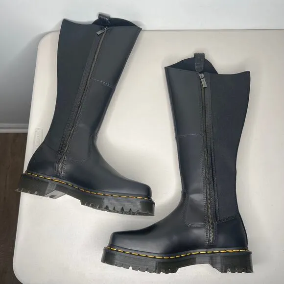 Doc Martens Amaayah Black Leather Square Toe Knee High Riding Boots 7