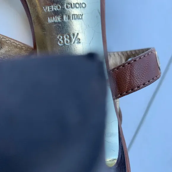 Dolce &amp; Gabbana Brown T-Strap Sandals with Metallic Accents