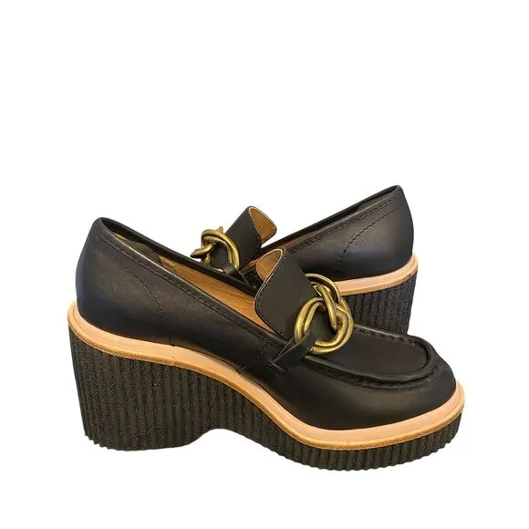 Dolce Vita Brenan Wedge Slip On Platform Loafers Chunky Womens 6.5 Gold Chain