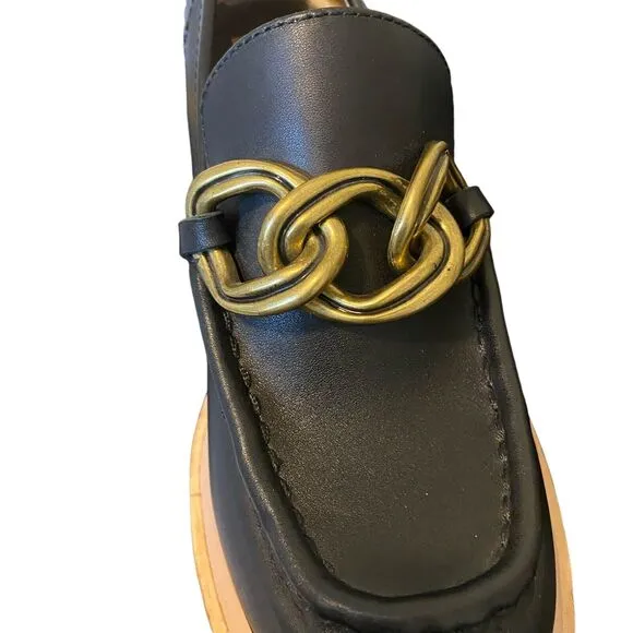 Dolce Vita Brenan Wedge Slip On Platform Loafers Chunky Womens 6.5 Gold Chain