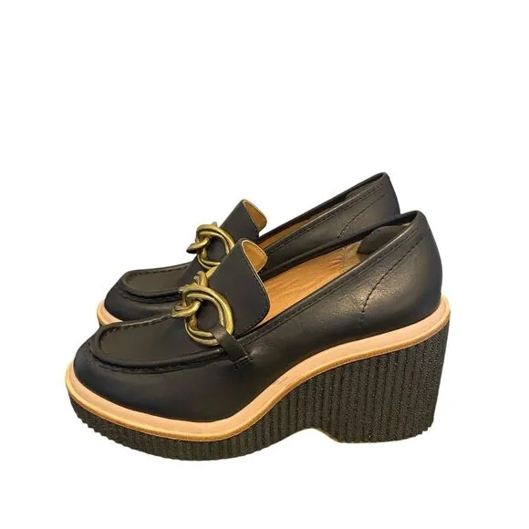 Dolce Vita Brenan Wedge Slip On Platform Loafers Chunky Womens 6.5 Gold Chain