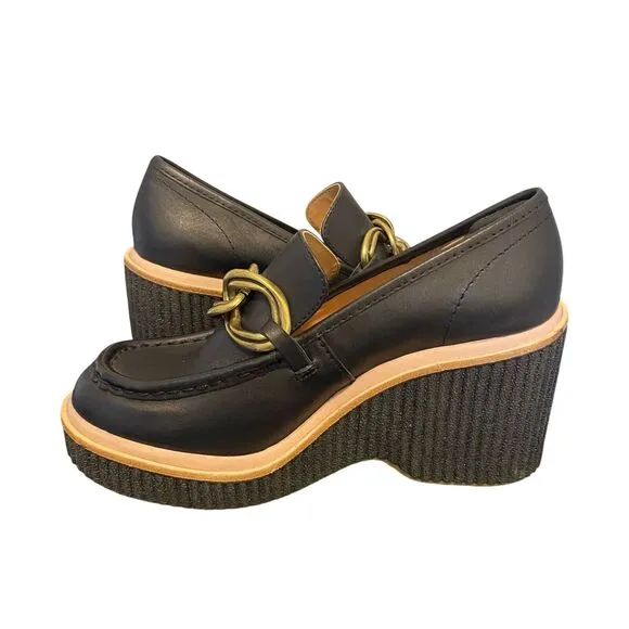 Dolce Vita Brenan Wedge Slip On Platform Loafers Chunky Womens 6.5 Gold Chain
