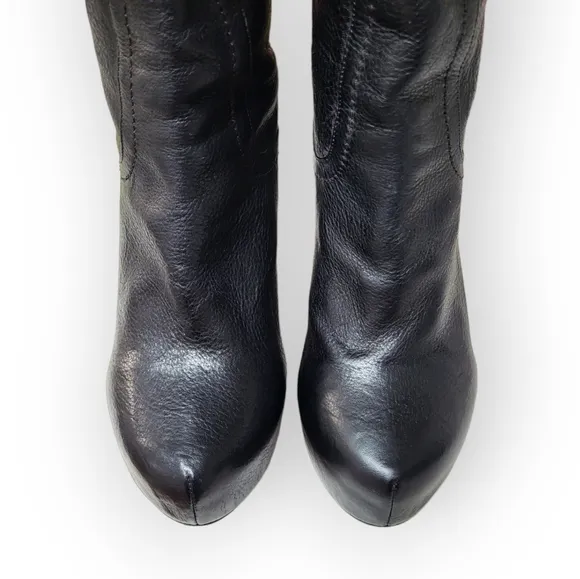 Dolce Vita Knee High Black Leather Boots with Wood Wedge Heel 7.5