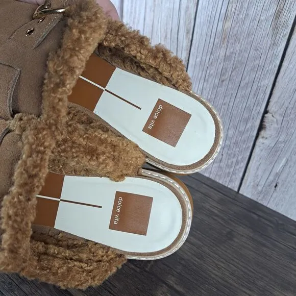 Dolce Vita Lelani Plush Flat Platform Mule Women's Sz 9 Pecan Suede (VGC)