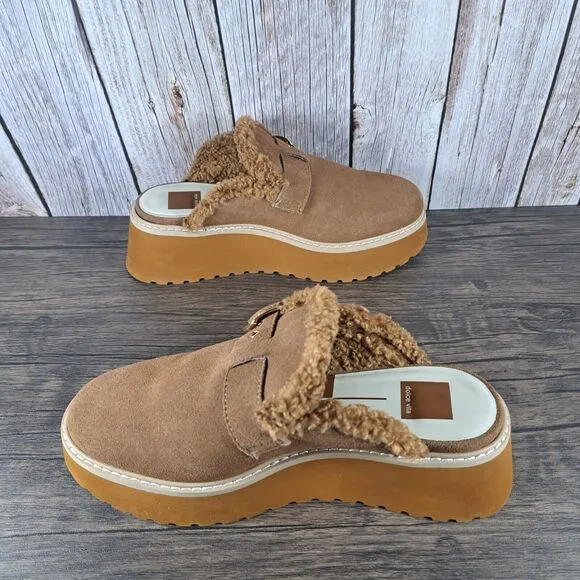Dolce Vita Lelani Plush Flat Platform Mule Women's Sz 9 Pecan Suede (VGC)