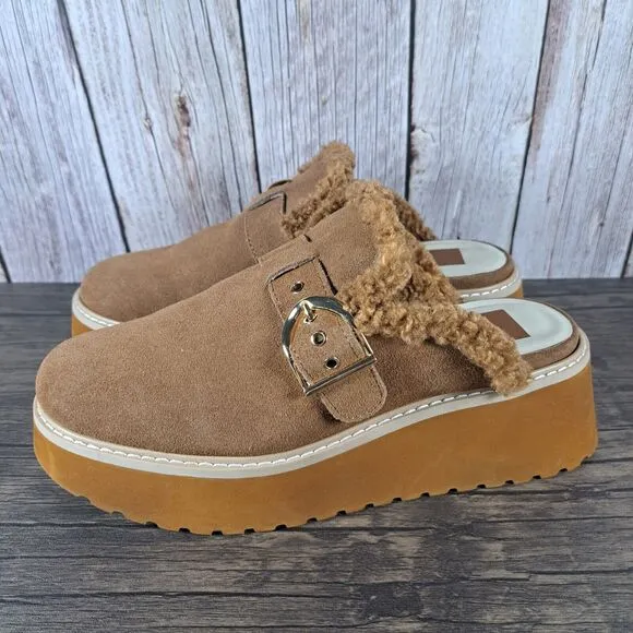 Dolce Vita Lelani Plush Flat Platform Mule Women's Sz 9 Pecan Suede (VGC)