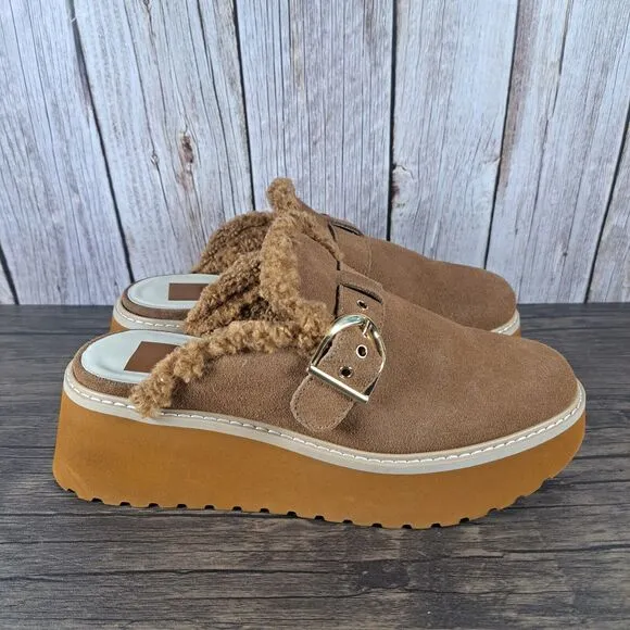 Dolce Vita Lelani Plush Flat Platform Mule Women's Sz 9 Pecan Suede (VGC)