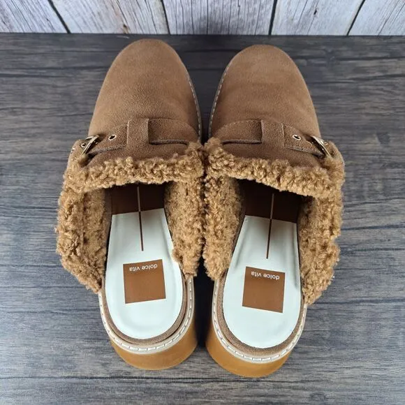 Dolce Vita Lelani Plush Flat Platform Mule Women's Sz 9 Pecan Suede (VGC)