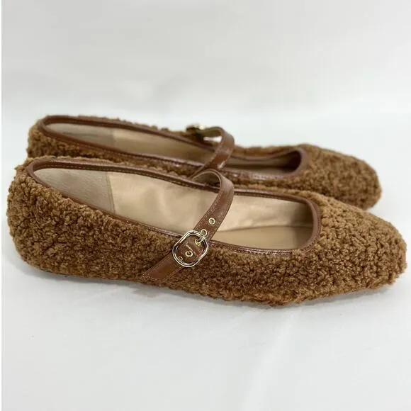 Dolce Vita Rodni Plush Shearling Ballet Flats in Pecan Nude size 8.5 NEW
