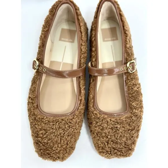 Dolce Vita Rodni Plush Shearling Ballet Flats in Pecan Nude size 8.5 NEW