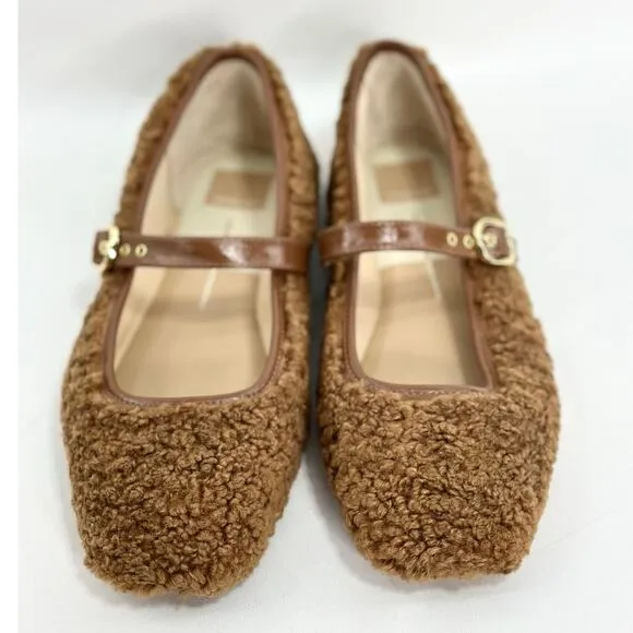 Dolce Vita Rodni Plush Shearling Ballet Flats in Pecan Nude size 8.5 NEW